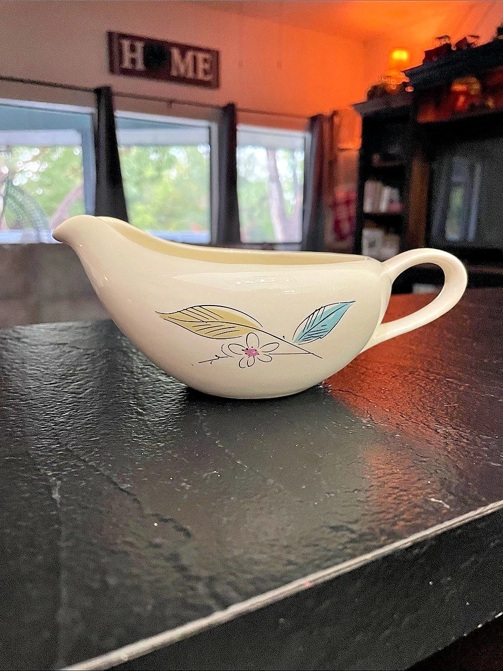 Salem Biscayne Creamer or Gravy Dish Floral Cream Ceramic Serveware